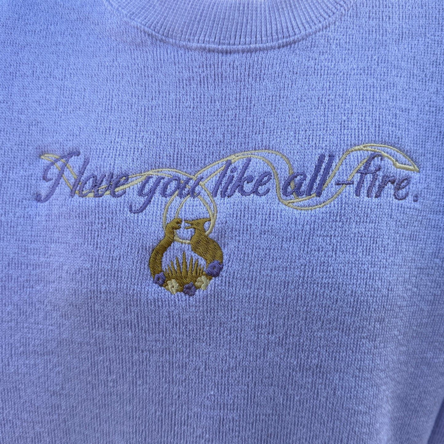 I Love You Like All-Fire: Embroidered Knit-Fleece Crewneck Sweater