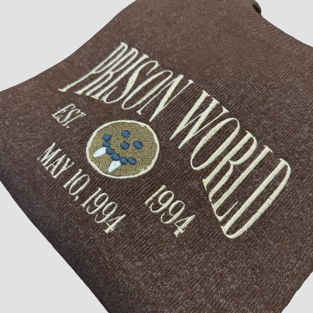 Prison World: Embroidered Knit-Fleece Crewneck Sweater