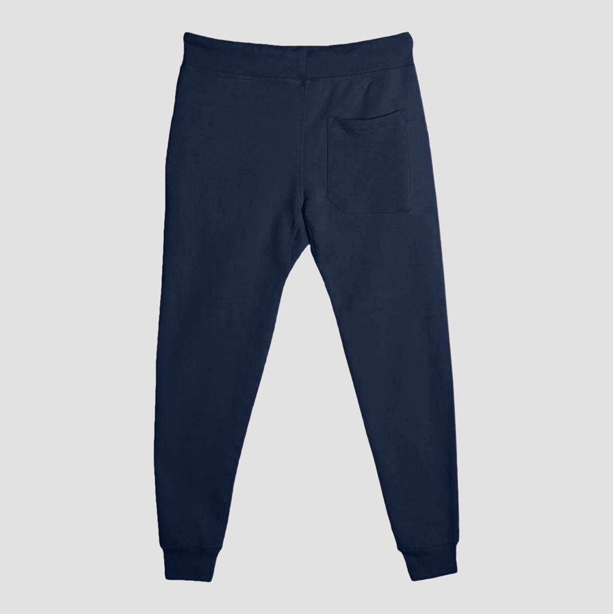 Navy blue jogger pants on a light gray background