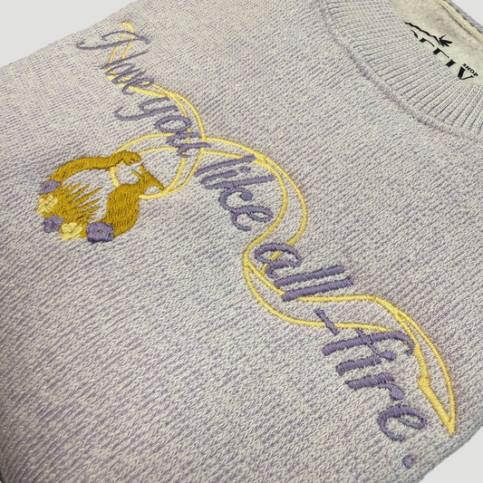 I Love You Like All-Fire: Embroidered Knit-Fleece Crewneck Sweater