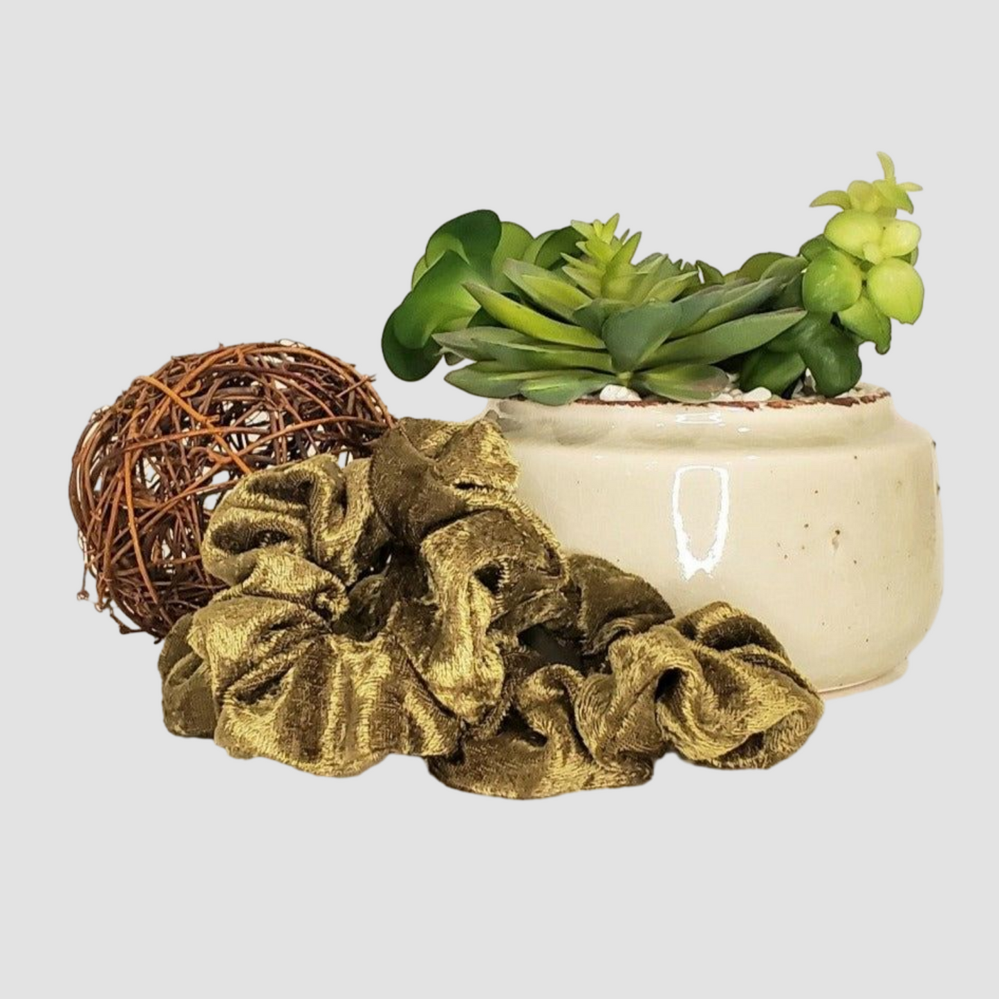 Olive Green Velour Hair Scrunchie