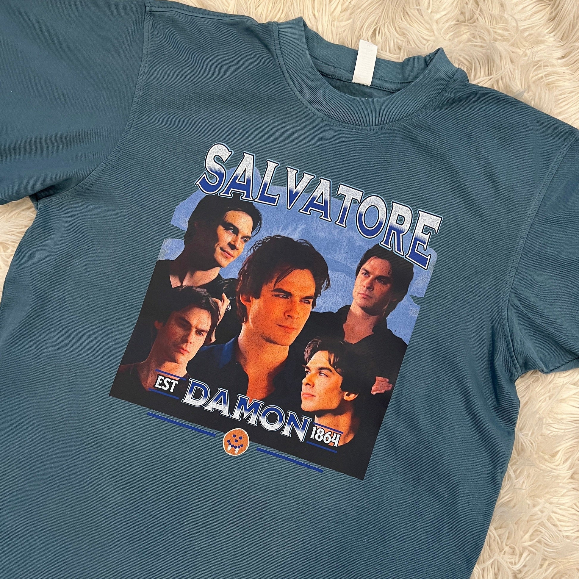 Damon Salvatore Bootleg T-Shirt Xs / Pebble Blue Full T-Shirt