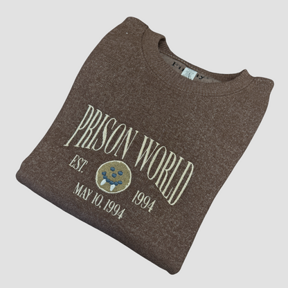 Prison World: Embroidered Knit-Fleece Crewneck Sweater