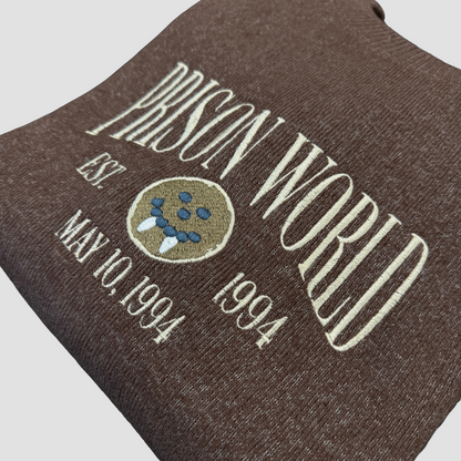 Prison World: Embroidered Knit-Fleece Crewneck Sweater