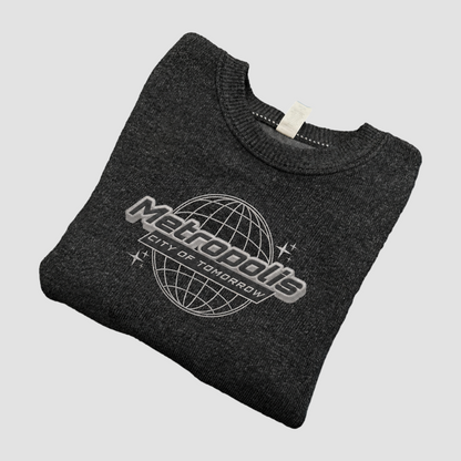 Metropolis: Embroidered Knit-Fleece Crewneck Sweater