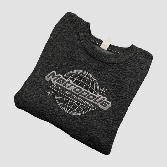 Metropolis: Embroidered Knit-Fleece Crewneck Sweater