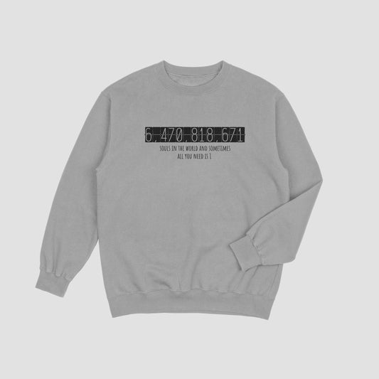Gray sweatshirt with text on a light gray background