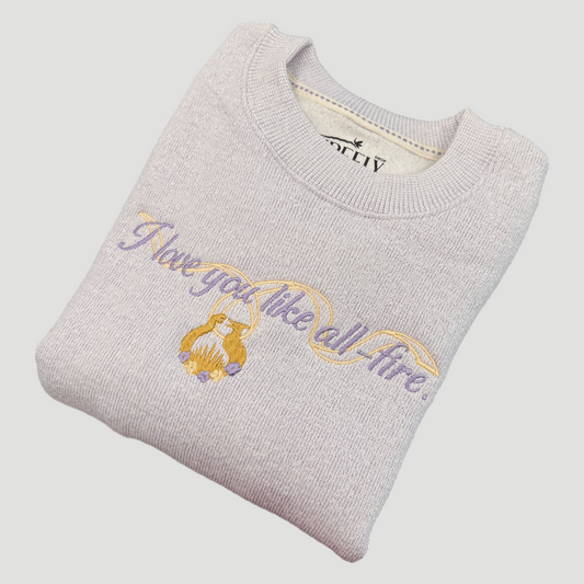 I Love You Like All-Fire: Embroidered Knit-Fleece Crewneck Sweater